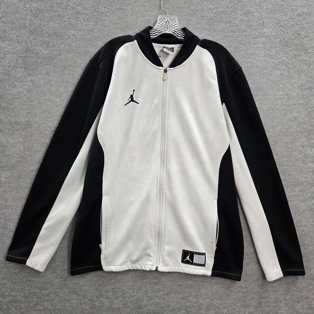 Air Jordan Men Bomber Jacket Large Black White Colorblock Dri Fit Full Zip READ